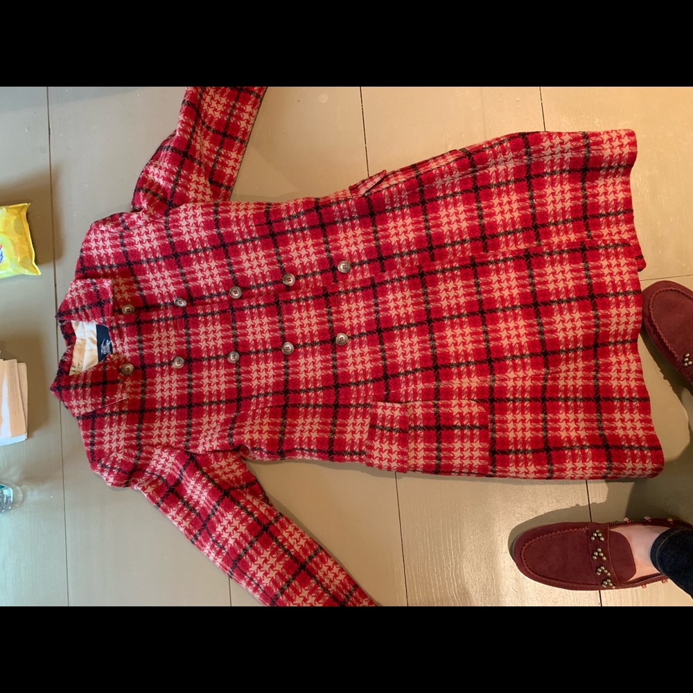 Burberry Red Plaid Coat NWOT